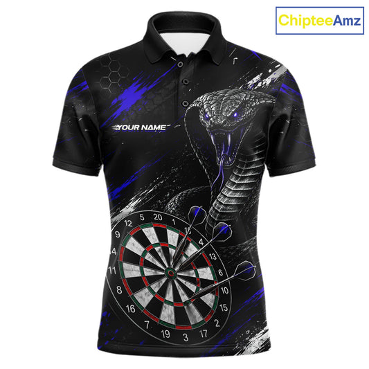 Black Blue Cobra Men's Darts Polo Shirt Mockup, Professional Cobra Dart Team Jersey
