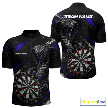 Black Blue Cobra Men's Quarter-Zip Darts Jersey Mockup, Cobra Professional League Shirt