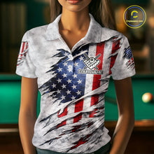 Load image into Gallery viewer, Personalized White Grunge American Flag Skull Pool 8 Ball Women's Billiard Team Shirt Billiard Attire NYN2671