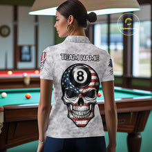 Load image into Gallery viewer, Personalized White Grunge American Flag Skull Pool 8 Ball Women's Billiard Team Shirt Billiard Attire NYN2671