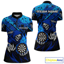Load image into Gallery viewer, Custom Grim Reaper Blue Flames Dartboard Dart Women 1/4-Zip Shirt Splatter Grunge Dart Jerseys NYN1631