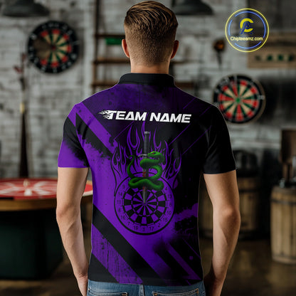 Custom Green Cobra Flames Dartboard Purple Grunge Dart Men Polo Jerseys Dart Shirt Gifts NYN1643