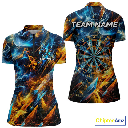 Icy And Fire Flame Dartboard Women Dart Polo & 1/4-Zip Shirt Custom Red And Blue Dart Team Attire NYN3210