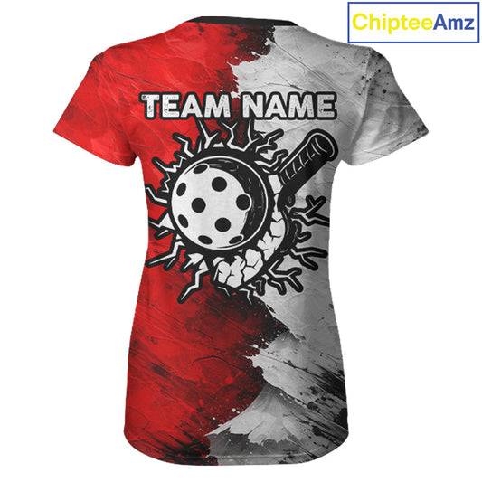 White & Red Paint Splatter Pickleball Ball T-Shirt For Women Custom Outfits Pickleball Jerseys NYN2488