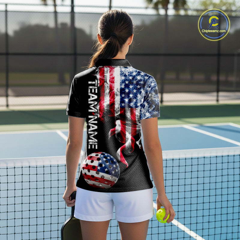 US Flag Smoking Pickleball Ball T-Shirt For Women Custom Patriotic Pickleball Team Jerseys NYN2490