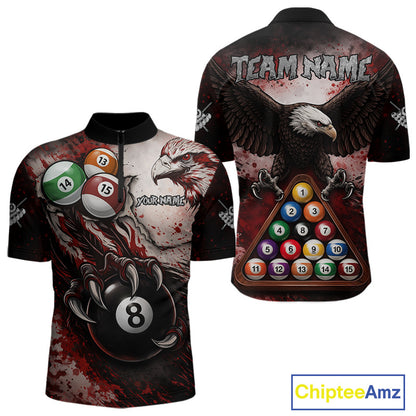 Red Grunge Eagle 8 Ball Billiard Pool Shirt For Men Custom Claws Billiard Attire Team Jersey NYN3063