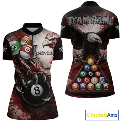 Red Grunge Eagle 8 Ball Billiard Pool Shirt For Women Custom Claws Billiard Attire Team Jersey NYN3063