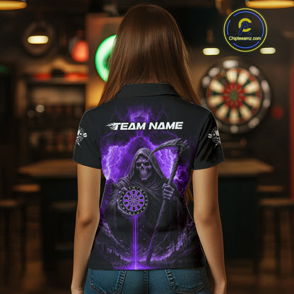 Custom Lightning Purple Grim Reaper Dartboard Dart Polo Shirt For Women Dart Team Jerseys NYN1420