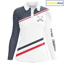 Load image into Gallery viewer, Womens Golf Polo Shirt Custom American Flag White Golf Shirt Patriotic Polo Team Clothing Attire NYN2852