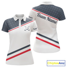 Load image into Gallery viewer, Womens Golf Polo Shirt Custom American Flag White Golf Shirt Patriotic Polo Team Clothing Attire NYN2852