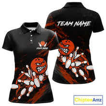 Load image into Gallery viewer, Funny Angry Bowling Ball women's bowling polo shirt custom orange strike bowling team jersey, bowling gift for women