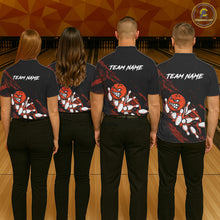 Load image into Gallery viewer, Men women bowling team wearing Funny Angry Bowling Ball custom bowling uniforms and tournament team jerseys
