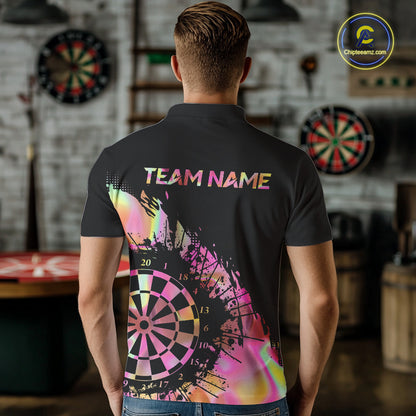 Pink Holographic Dartboard Grunge Darts Polo Shirts For Men Custom Name For Darters NYN2705