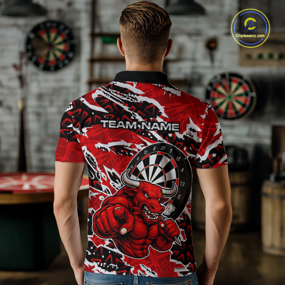 Personalized Men Darts Bull Grunge Red Polo Shirt Custom Name Polo 1/4-Zip Shirt Gift For Darters NYN2856