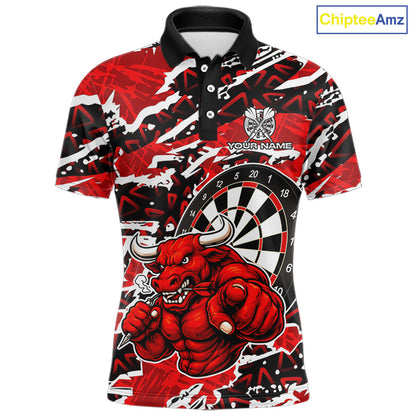 Personalized Men Darts Bull Grunge Red Polo Shirt Custom Name Polo 1/4-Zip Shirt Gift For Darters NYN2856