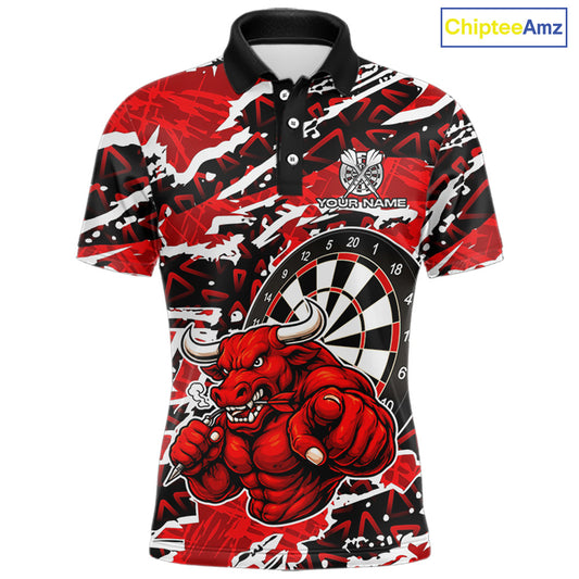 Personalized Men Darts Bull Grunge Red Polo Shirt Custom Name Polo 1/4-Zip Shirt Gift For Darters NYN2856