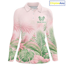 Load image into Gallery viewer, Personalized Green And Pink Tropical Pattern Custom Golf Polo Shirt For Women Golf Team Clothes NYN2864