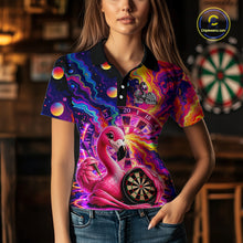 Load image into Gallery viewer, Personalized Cute Flamingo Dart Polo &amp; Quarter Zip Shirt For Women Colorful Rainbow Paint Darts Jersey NYN2869