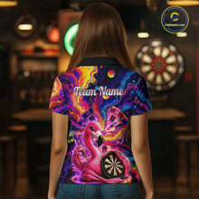Load image into Gallery viewer, Personalized Cute Flamingo Dart Polo &amp; Quarter Zip Shirt For Women Colorful Rainbow Paint Darts Jersey NYN2869