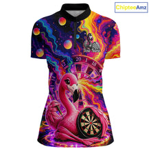 Load image into Gallery viewer, Personalized Cute Flamingo Dart Polo &amp; Quarter Zip Shirt For Women Colorful Rainbow Paint Darts Jersey NYN2869