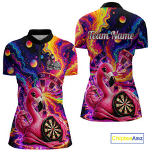 Load image into Gallery viewer, Personalized Cute Flamingo Dart Polo &amp; Quarter Zip Shirt For Women Colorful Rainbow Paint Darts Jersey NYN2869