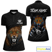Load image into Gallery viewer, Funny Tiger 8 Ball women's quarter zip billiard shirt custom leopard claws pool team jersey, cue sports uniform