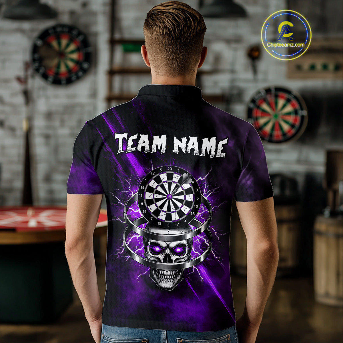 Custom Silver Skull Dartboard Lightning Purple Dart Men Polo Jerseys Outfits Dart Shirt NYN1711