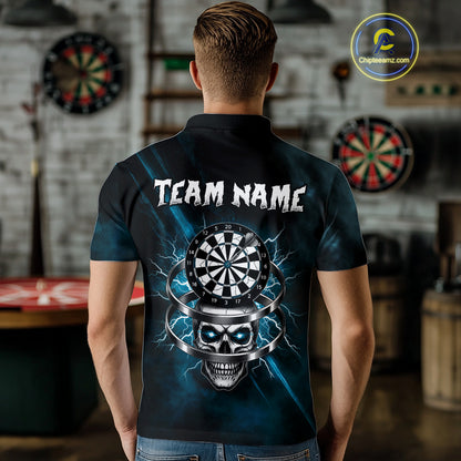 Custom Silver Skull Dartboard Lightning Turquoise Dart Men Polo Jerseys Outfits Dart Shirt NYN1712