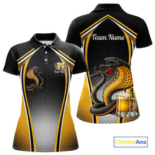 Load image into Gallery viewer, Funny Cobra Cheer Beers Polo &amp; 1/4-Zip Shirt Custom Black &amp; Yellow Cobra Women Best Dart Team Shirts NYN2897