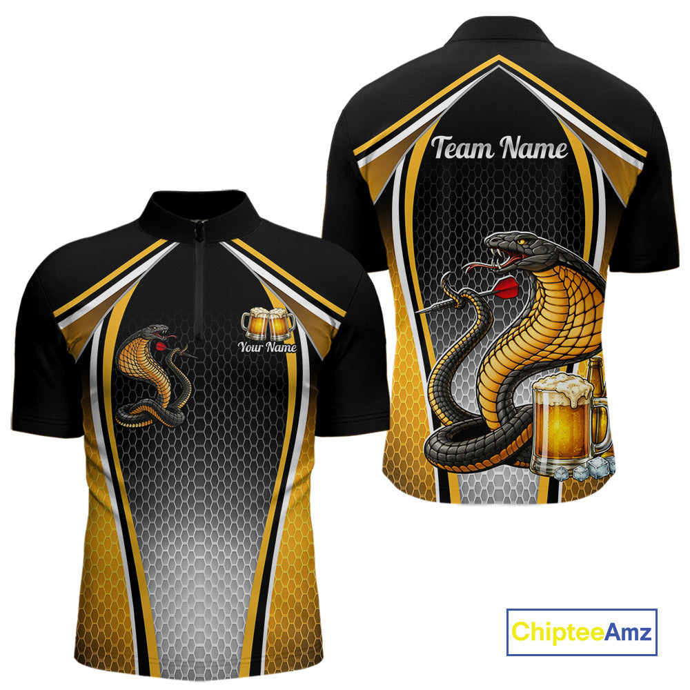 Funny Cobra Cheer Beers Polo & 1/4-Zip Shirt Custom Black & Yellow Cobra Men Best Dart Team Shirts NYN2897