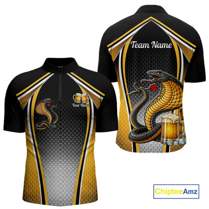 Funny Cobra Cheer Beers Polo & 1/4-Zip Shirt Custom Black & Yellow Cobra Men Best Dart Team Shirts NYN2897