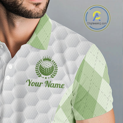 Mens Golf Polo Shirt Argyle Pattern Golf Shirts For Mens Green Argyle And White Golf Ball Gifts NYN2906