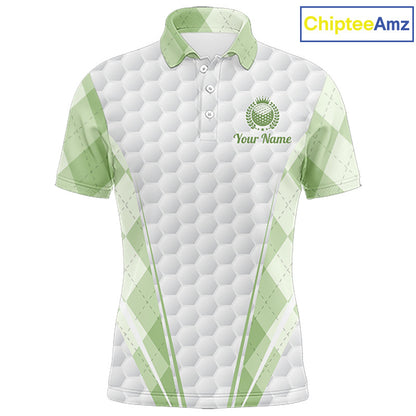 Mens Golf Polo Shirt Argyle Pattern Golf Shirts For Mens Green Argyle And White Golf Ball Gifts NYN2906