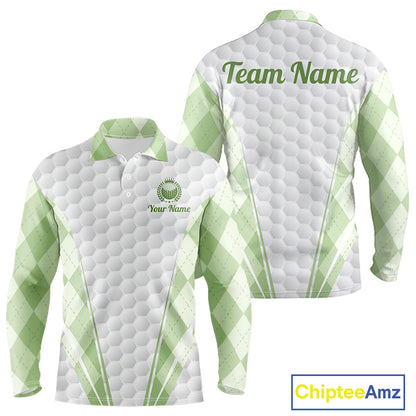 Mens Golf Polo Shirt Argyle Pattern Golf Shirts For Mens Green Argyle And White Golf Ball Gifts NYN2906