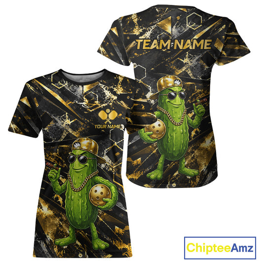 Custom Gold & Black Retro Women's Pickleball T-Shirt, Personalized Vintage Pickleball Shirt, Retro Athletic Apparel, Tournament Team Tee