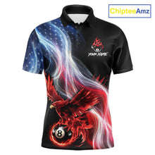 Load image into Gallery viewer, Red Flames Eagle Pool 8 Ball Men's Billiard Shirt Custom US Flag Smoke Billiard League Attire NYN2547
