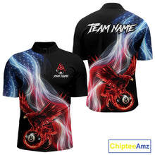 Load image into Gallery viewer, Red Flames Eagle Pool 8 Ball Men's Billiard Shirt Custom US Flag Smoke Billiard League Attire NYN2547