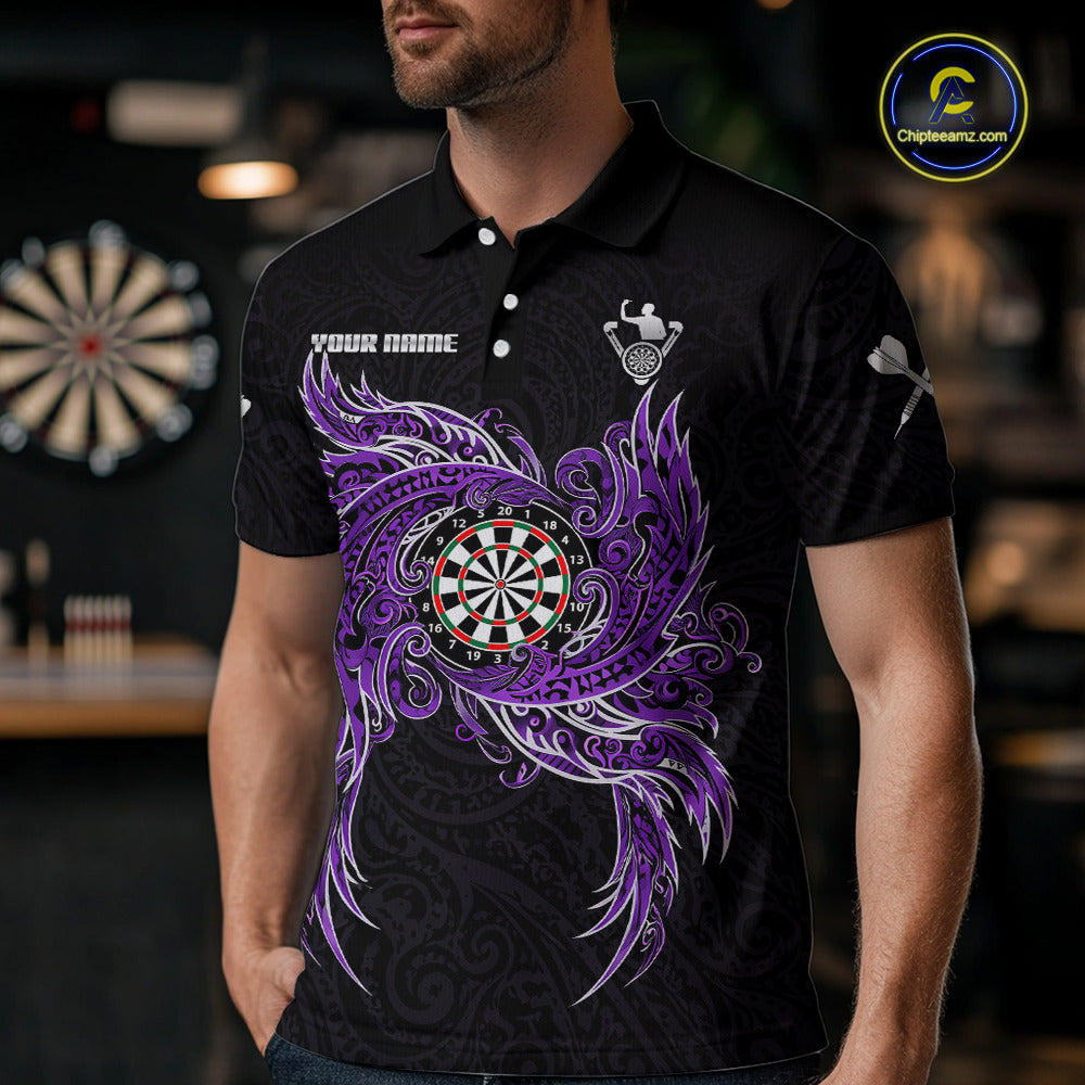Purple Tribal Pattern Dartboard Darts Polo Shirt For Men Custom Darts Team Jerseys NYN2551
