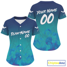 Load image into Gallery viewer, Custom Blue And White Baseball Shirt For Women Outfits Grunge Ocean Baseball Jerseys NYN1518