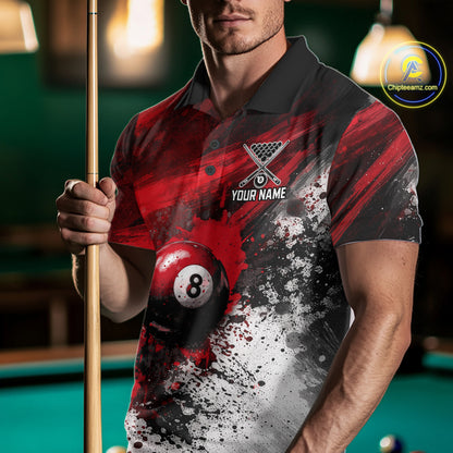 Red Grey Splatter Paint Pool 8 Ball 3D Billiard Shirt For Men Personalized  Billiard Attire Gifts NYN2567