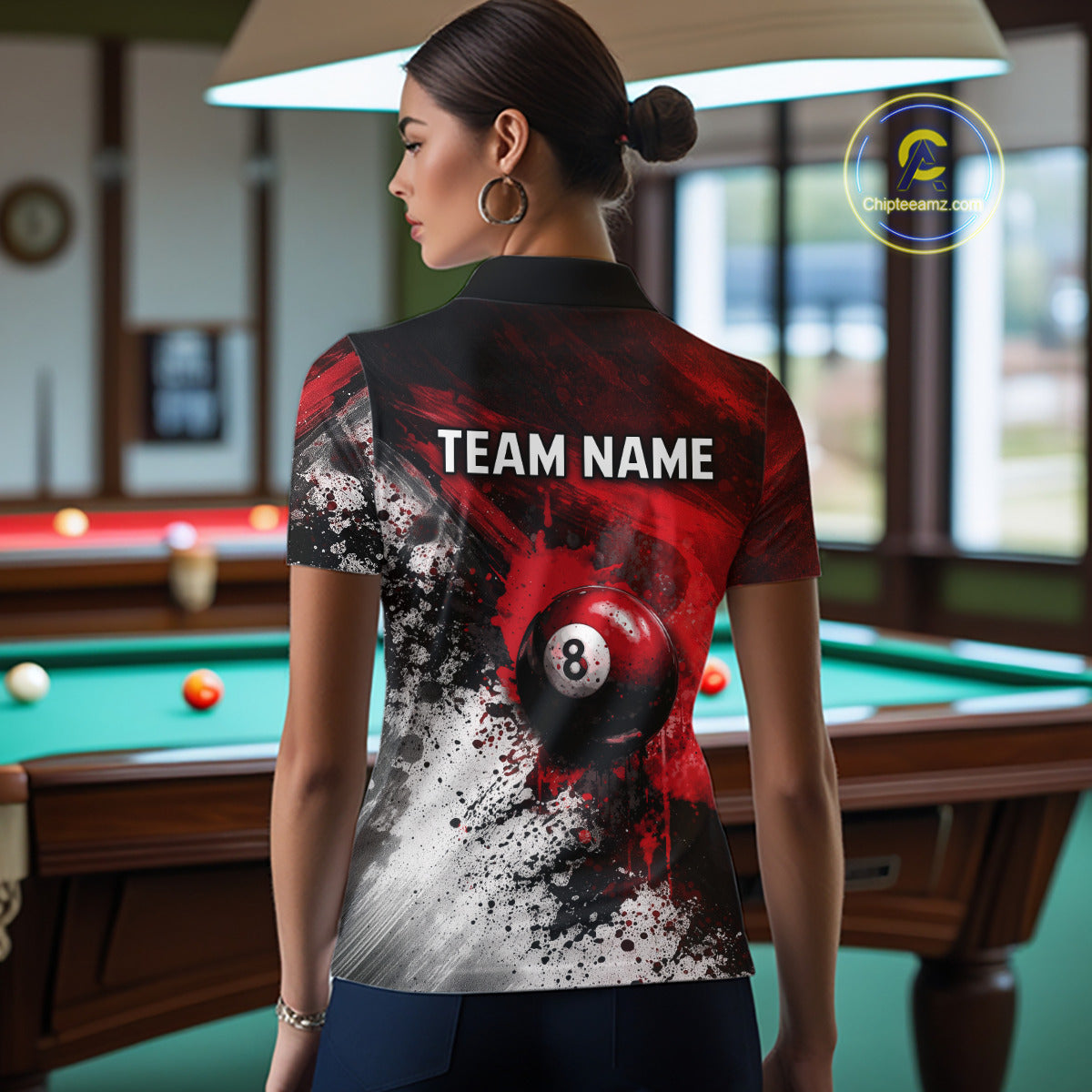 Red Grey Splatter Paint Pool 8 Ball 3D Billiard Shirt For Women Personalized  Billiard Attire Gifts NYN2567