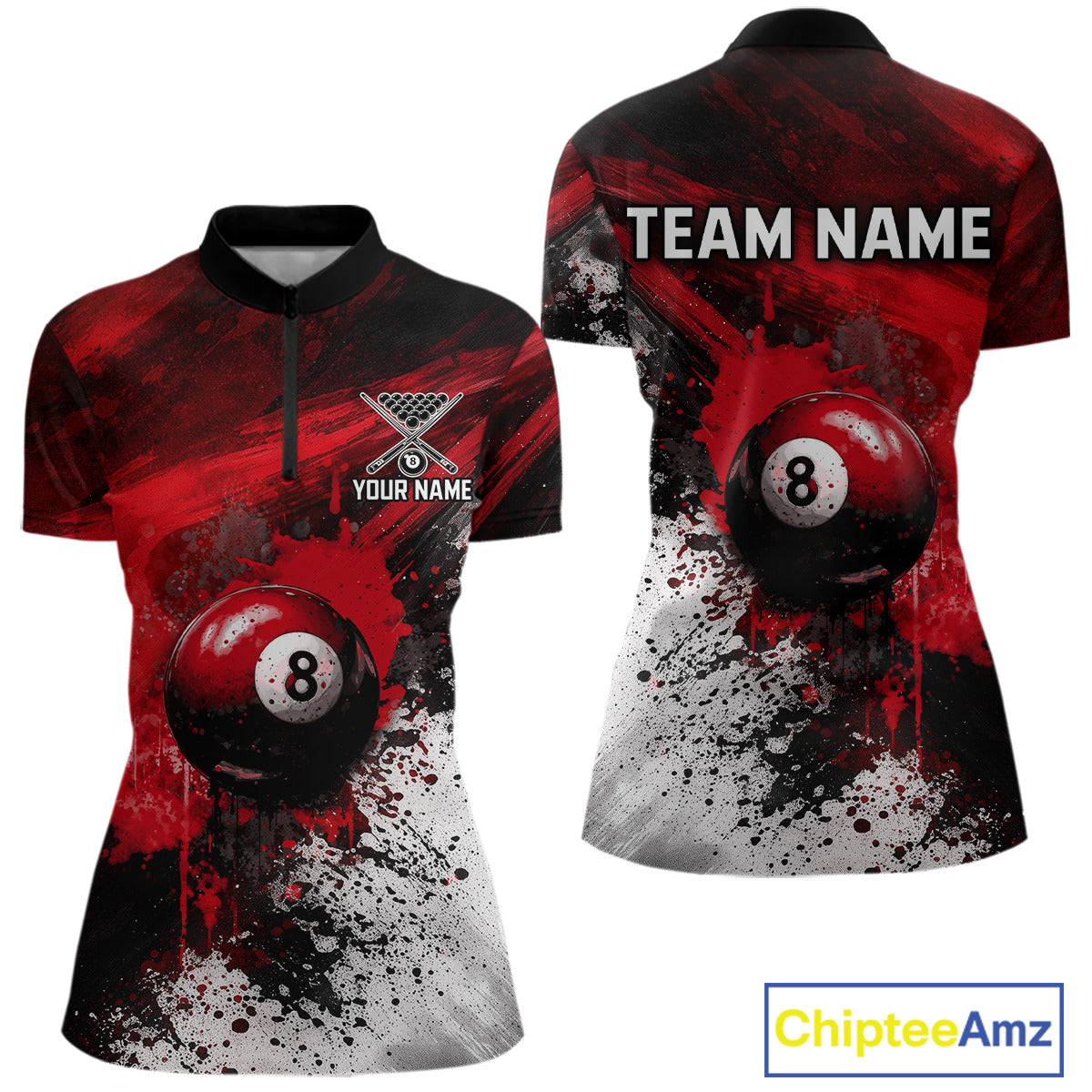 Red Grey Splatter Paint Pool 8 Ball 3D Billiard Shirt For Women Personalized  Billiard Attire Gifts NYN2567