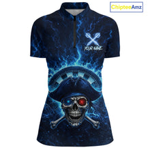 Load image into Gallery viewer, Blue Dartboard &amp; Arrow Fire Flame Pirate Dart Quarter-Zip Shirts For Women Custom Dart Team Jerseys NYN2726