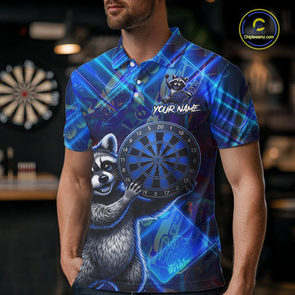 Thunder Raccoon Funny Men Dart Shirt Custom Graffiti Polo & 1/4-Zip Dart Clothing | Blue NYN3343