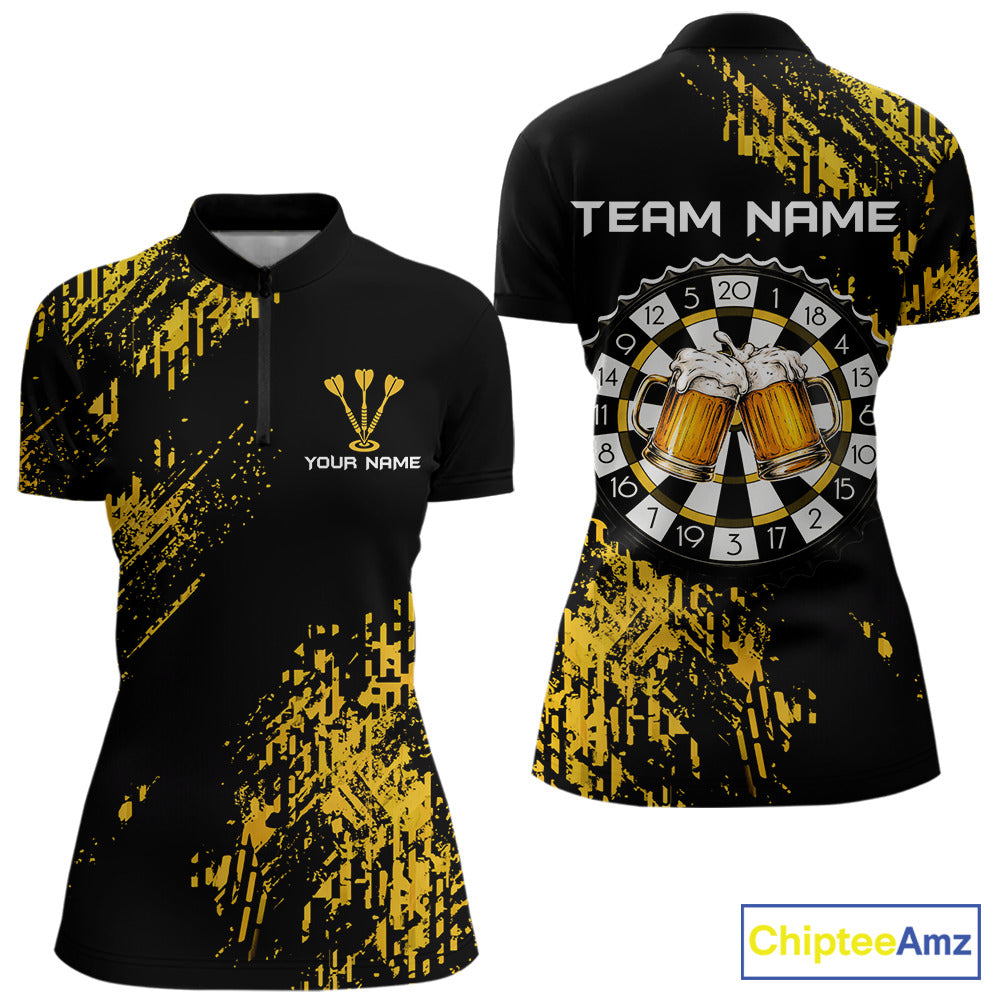 Personalized Funny Beer Cheer And Play Darts Polo & 1/4-Zip Shirt For Women Beers Dart Team Jerseys NYN2946