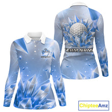 Load image into Gallery viewer, Women Golf Polo Shirt Custom Blue-Diamond Crystal Golf Ball Custom Name Golf Shirts For Team NYN3156