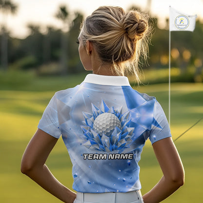 Women Golf Polo Shirt Custom Blue-Diamond Crystal Golf Ball Custom Name Golf Shirts For Team NYN3156
