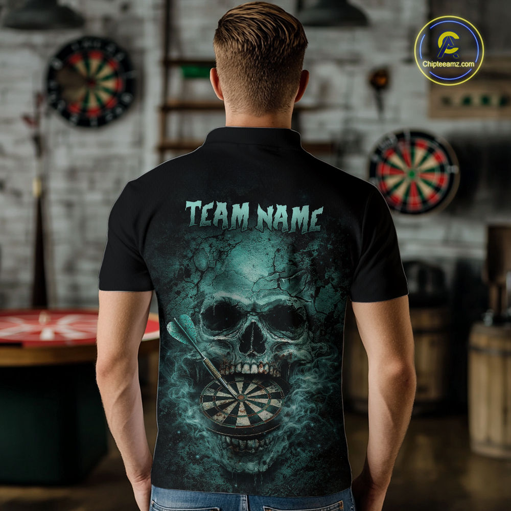Cracked Grunge Teal Smokes Skull Dartboard Men Darts Polo Shirt Personalized Darts Team Jerseys NYN2598