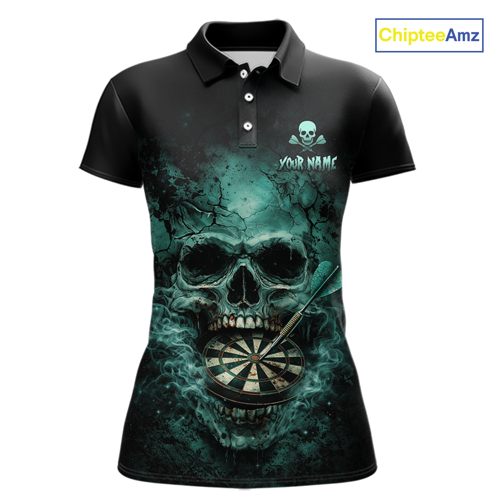 Cracked Grunge Teal Smokes Skull Dartboard Women Darts Polo Shirt Personalized Darts Team Jerseys NYN2598