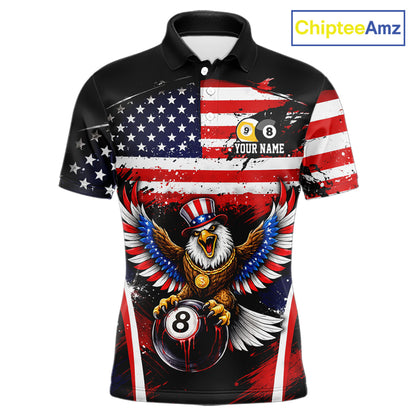 Grunge US Flag Eagle 8 Ball & 9 Ball Billiard Pool Shirt For Men Custom Patriotic Billiard Appeal NYN2762